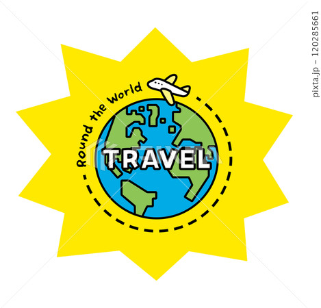 Round the Worldの文字と、飛行機と地球のイラスト Round the Worldの文字と、飛行機と地球のイラスト 120285661