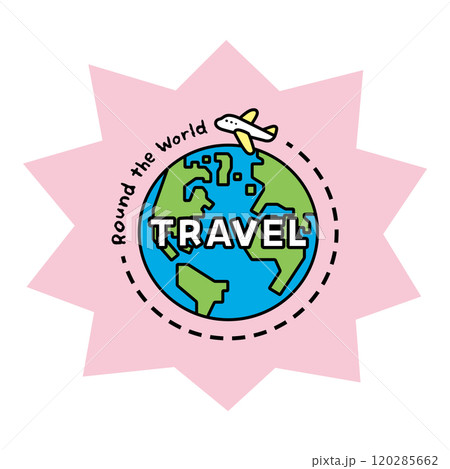 Round the Worldの文字と、飛行機と地球のイラスト 120285662