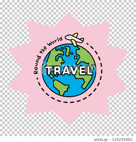 Round the Worldの文字と、飛行機と地球のイラスト 120285662