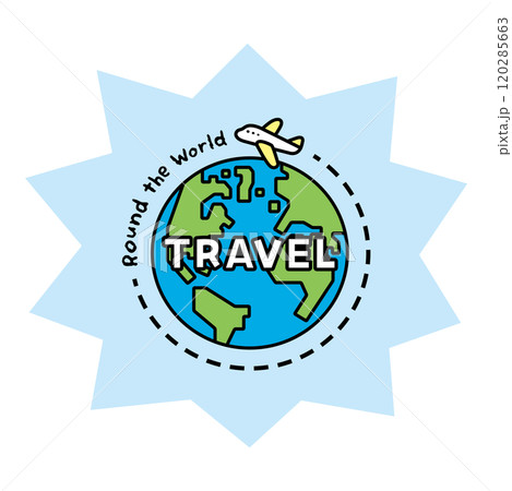 Round the Worldの文字と、飛行機と地球のイラスト 120285663