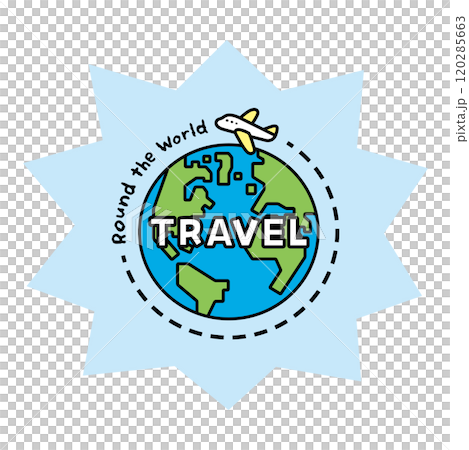 Round the Worldの文字と、飛行機と地球のイラスト 120285663