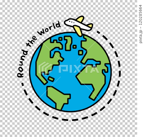Round the Worldの文字と、飛行機と地球のイラスト 120285664