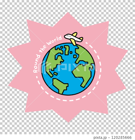 Round the Worldの文字と、飛行機と地球のイラスト 120285666