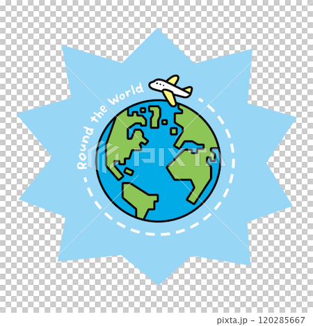 Round the Worldの文字と、飛行機と地球のイラスト 120285667
