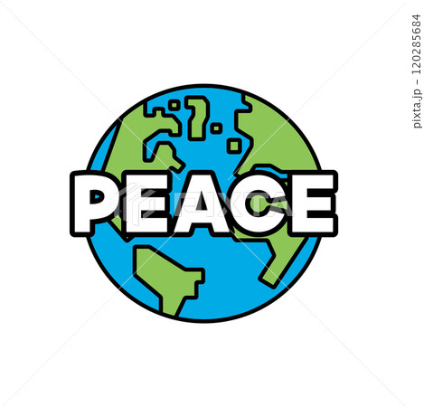 PEACEの文字と、地球のイラスト 120285684