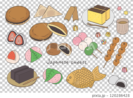 與日本甜點相關的手繪插圖集（彩色） 120286428