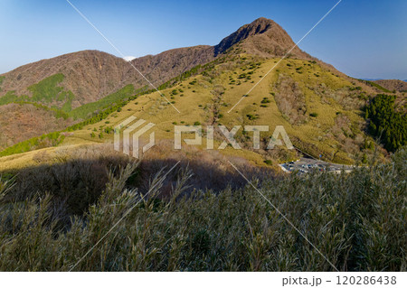 箱根外輪山・矢倉沢峠付近から見る金時山と富士山 120286438