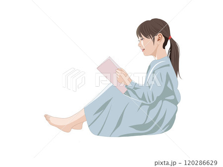 床に座り本を読む少女のイラスト 120286629