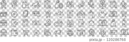 線條畫圖示設定有關單色向量中的銷售 120286768