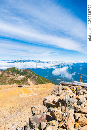 秋の御嶽山登山:剣ヶ峰から二ノ池・継子岳方面の眺め 秋の御嶽山登山:剣ヶ峰から二ノ池・継子岳方面の眺め 120286796
