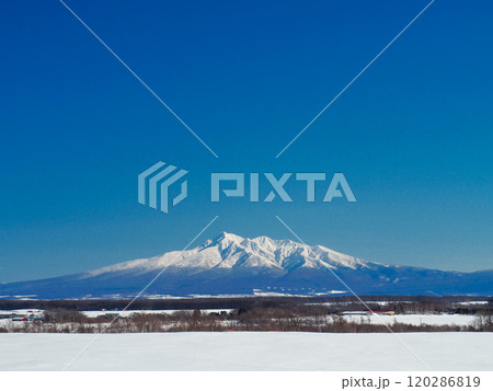 北海道・小清水町じゃがいも街道より眺める斜里岳 北海道・小清水町じゃがいも街道より眺める斜里岳 120286819
