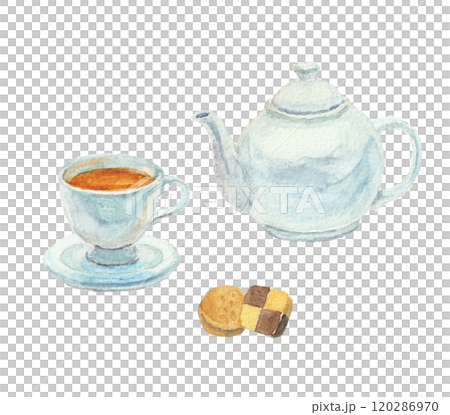 Tea time image drawn with watercolors 120286970