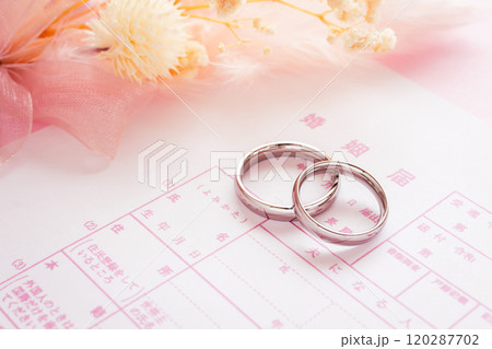 結婚指輪と婚姻届 120287702