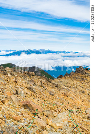 秋の御嶽山登山（剣ヶ峰～二ノ池：北アルプス方面の眺め） 120287888