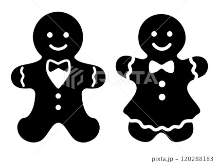 男女のクリスマスの人型のジンジャークッキーのシルエットイラスト 透過背景の切り抜き 男女のクリスマスの人型のジンジャークッキーのシルエットイラスト 透過背景の切り抜き 120288183