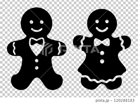 男女のクリスマスの人型のジンジャークッキーのシルエットイラスト 透過背景の切り抜き 男女のクリスマスの人型のジンジャークッキーのシルエットイラスト 透過背景の切り抜き 120288183