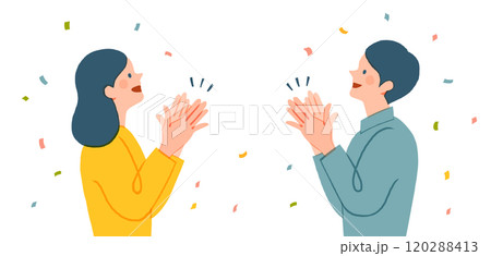 拍手して喜ぶ男女のイラスト 120288413