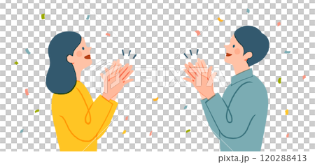 拍手して喜ぶ男女のイラスト 120288413