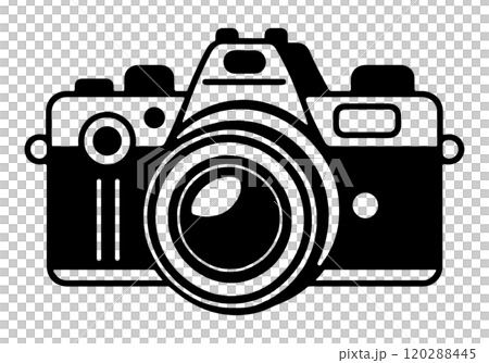 Silhouette illustration of a digital SLR camera, cut out on a transparent background 120288445