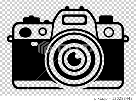 Silhouette illustration of a digital SLR camera, cut out on a transparent background 120288448