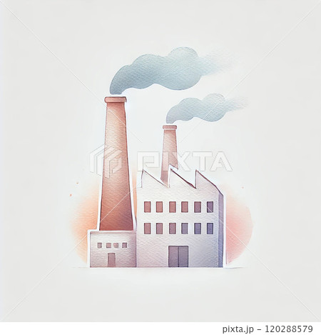 工場の煙突と煙が漂うイラスト | エコ問題を象徴するデザイン 工場の煙突と煙が漂うイラスト | エコ問題を象徴するデザイン 120288579