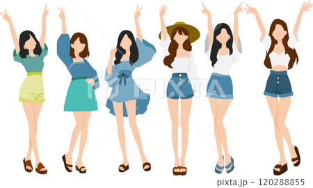 夏服を着た女性のイラストセット 夏服を着た女性のイラストセット 120288855