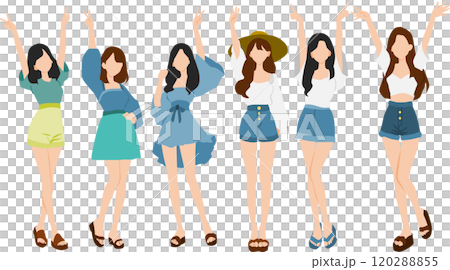 夏服を着た女性のイラストセット 夏服を着た女性のイラストセット 120288855