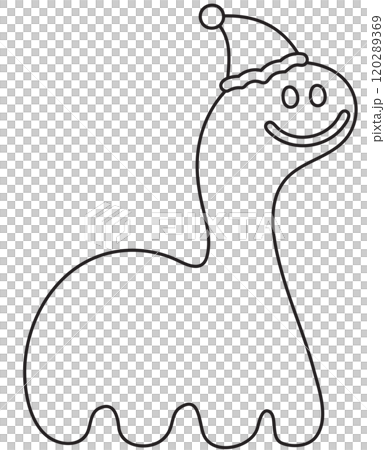 Cute outline of dinosaur wearing winter hat for Christmas and New Year festive decoration, cartoon character, mascot, animal, sticker, holiday, zoo, amusement park, kid colouring book, art, painting 120289369