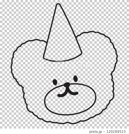 Cute outline of teddy bear with party hat for animal, zoo, souvenir shop, cartoon character, mascot, patch, doll, brooch, festive Christmas decoration, celebration, kid colouring book, art, painting 120289523