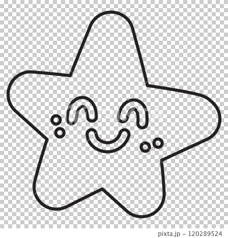 Happy star outline for kid colouring book, art, painting, tattoo, sign, symbol, card, cartoon, character, comic, mascot, tattoo, brooch, shirt print patch, plush toy, kid doll, happy emoji, night time 120289524