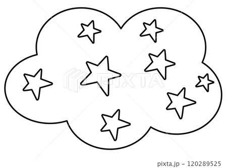 Cloud outline with star pattern for kid colouring book, art, painting, colouring page, tattoo, sticker, decoration, cute patch, shirt print, brooch, weather, temperature, season, sky element, icon 120289525