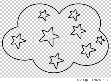 Cloud outline with star pattern for kid colouring book, art, painting, colouring page, tattoo, sticker, decoration, cute patch, shirt print, brooch, weather, temperature, season, sky element, icon 120289525