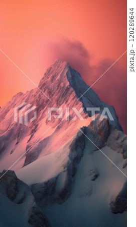 Beautiful top of mountain surrounded by clouds. Generative AI Beautiful top of mountain surrounded by clouds. Generative AI 120289644