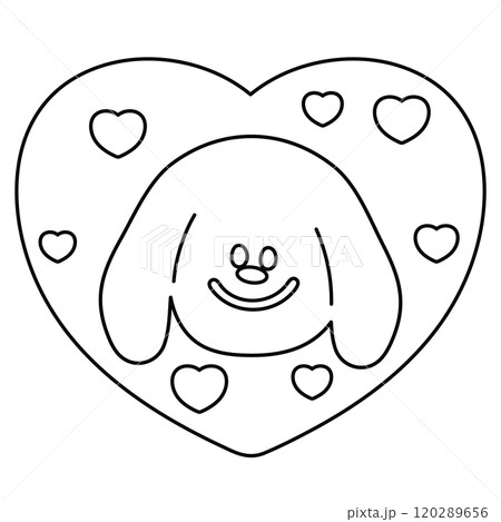 Cute outline of puppy and heart for dog cartoon, character, comic, mascot, pet shop, vet, adopt pet, rescue animals, foster home, shelter, sticker, kid colouring book, art, painting, Valentine card 120289656