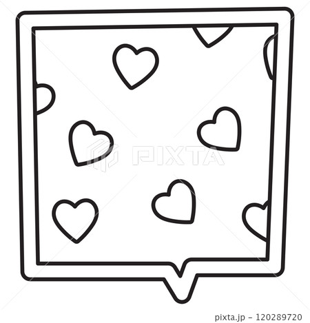 Text bubble outline with heart pattern for kid colouring book, art, painting, name tag, cartoon, chat, comic, text, message, dialogue, sticker, decoration, patch, colouring activity, speech, Valentine 120289720