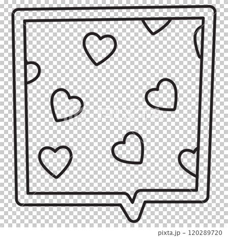 Text bubble outline with heart pattern for kid colouring book, art, painting, name tag, cartoon, chat, comic, text, message, dialogue, sticker, decoration, patch, colouring activity, speech, Valentine 120289720
