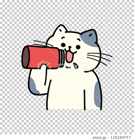 貓咪用自己的瓶子喝水 120289757