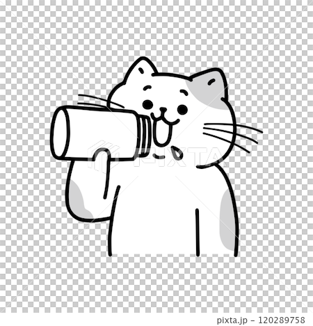 マイボトルで飲みものを飲む猫 モノクロ マイボトルで飲みものを飲む猫 モノクロ 120289758