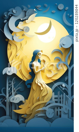 Beautiful and delicate woman concept paper cut art. Generative AI Beautiful and delicate woman concept paper cut art. Generative AI 120289844