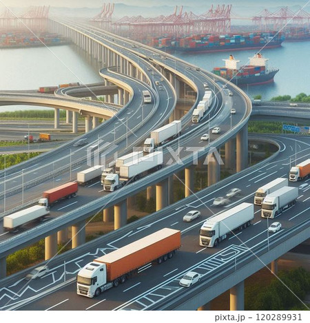 高速道路を走るトラック 120289931