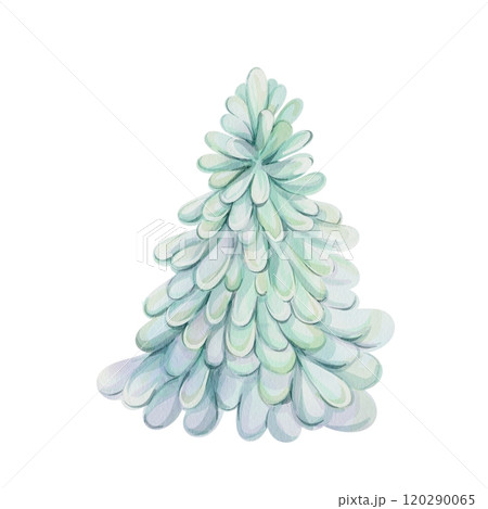 Watercolor green Christmas tree, isolated. Cartoon romantic style. For Merry Christmas winter card. Cute tree forest Watercolor green Christmas tree, isolated. Cartoon romantic style. For Merry Christmas winter card. Cute tree forest 120290065