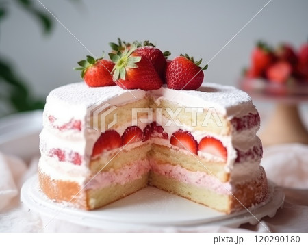 Strawberry sponge cake with fresh strawberries. Generative AI Strawberry sponge cake with fresh strawberries. Generative AI 120290180