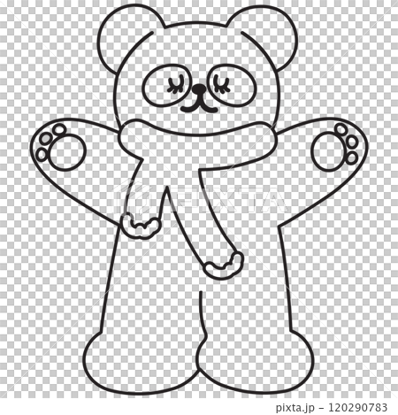 Outline of panda with winter scarf for kid colouring book, art, painting, animal shape, tattoo, zoo, souvenir shop, cartoon character, comic, mascot, amusement park, Christmas and New Year decoration 120290783