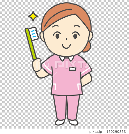 歯ブラシを持つ歯科衛生士　キャラクターイラスト　アイコン 120290858