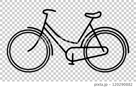 自転車のシンプルなデフォルメの手描き線画イラスト　透過背景の切り抜き 120290882