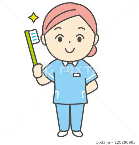 歯ブラシを持つ歯科衛生士　キャラクターイラスト　アイコン 120290905