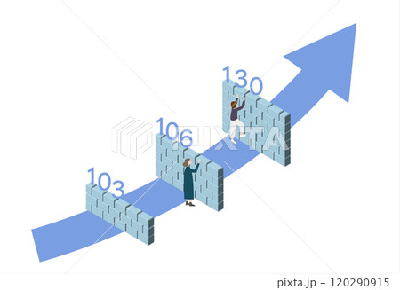 103万 106万 130万の壁　乗り越える女性たち　矢印あり　シンプルなフラットイラスト 120290915