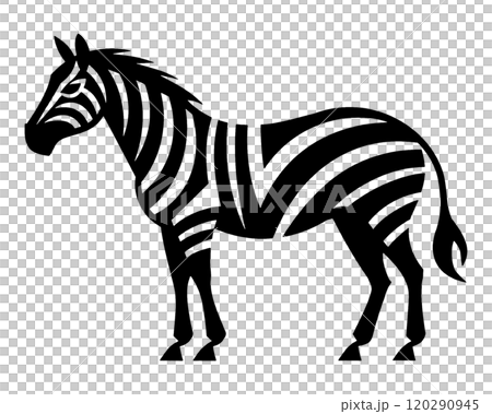 Zebra full body silhouette illustration, cut out on transparent background 120290945