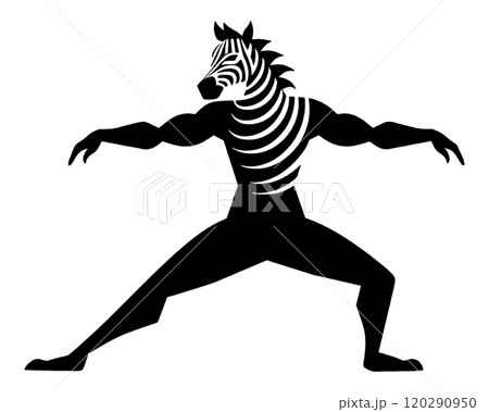 コミカルなダンスのポーズのシマウマのシルエットイラスト 透過背景の切り抜き コミカルなダンスのポーズのシマウマのシルエットイラスト 透過背景の切り抜き 120290950