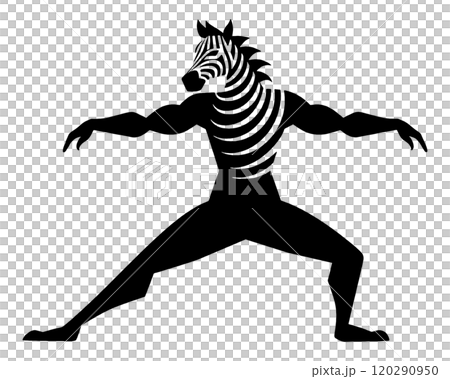コミカルなダンスのポーズのシマウマのシルエットイラスト 透過背景の切り抜き コミカルなダンスのポーズのシマウマのシルエットイラスト 透過背景の切り抜き 120290950